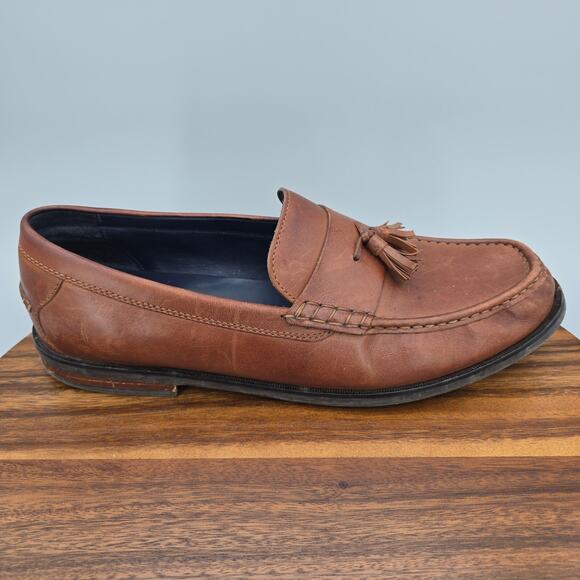Cole Haan Shoes Men's 13 M Brown Leather Slip On Grand OS Pinch Tassel Loafers - Picture 1 of 9
